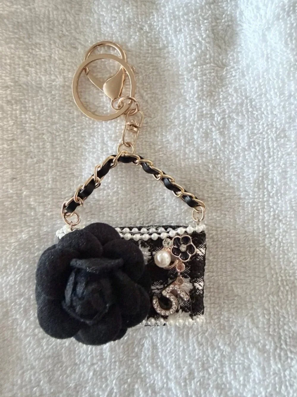 Tweed mini handbag keychain and bag charm